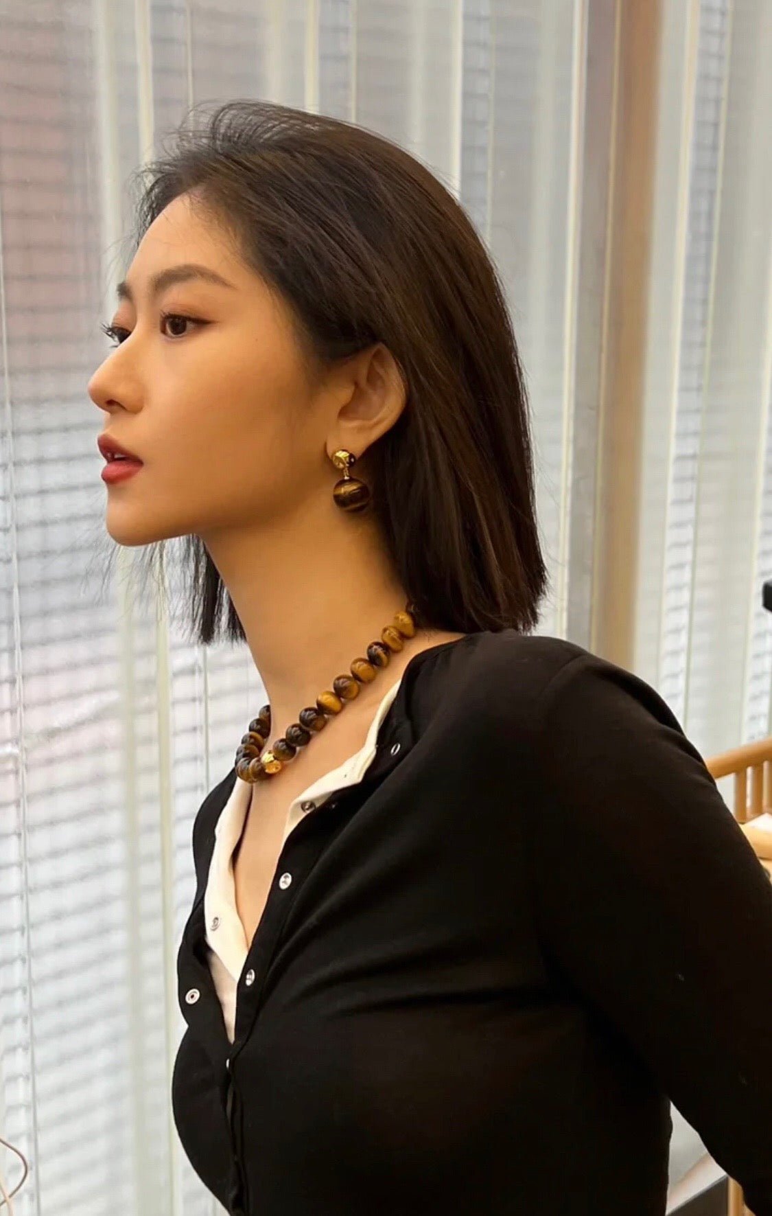 Black Onyx and Tiger's Eye Drop Earrings - floysun