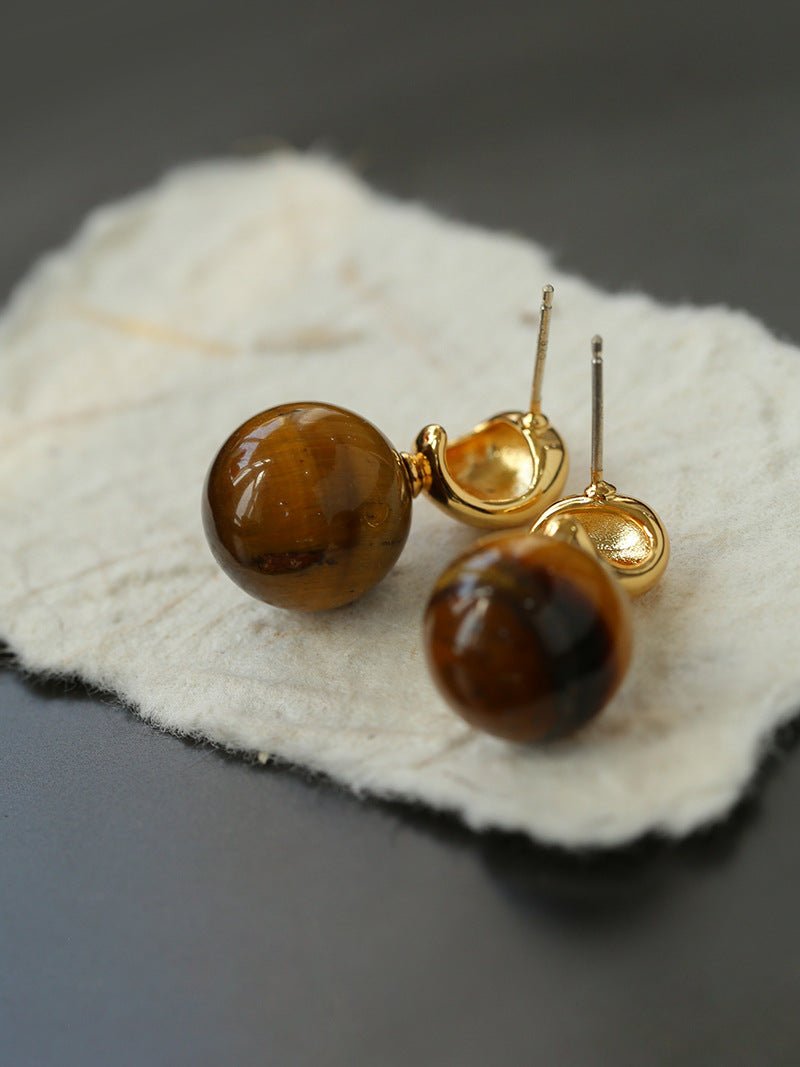 Black Onyx and Tiger's Eye Drop Earrings - floysun
