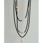 Black Onyx Cross Baroque Pearl Long Beaded Necklace - floysun
