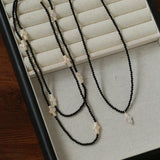 Black Onyx Cross Baroque Pearl Long Beaded Necklace - floysun