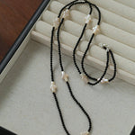 Black Onyx Cross Baroque Pearl Long Beaded Necklace - floysun