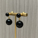 Black Onyx Double Ball Earrings - floysun