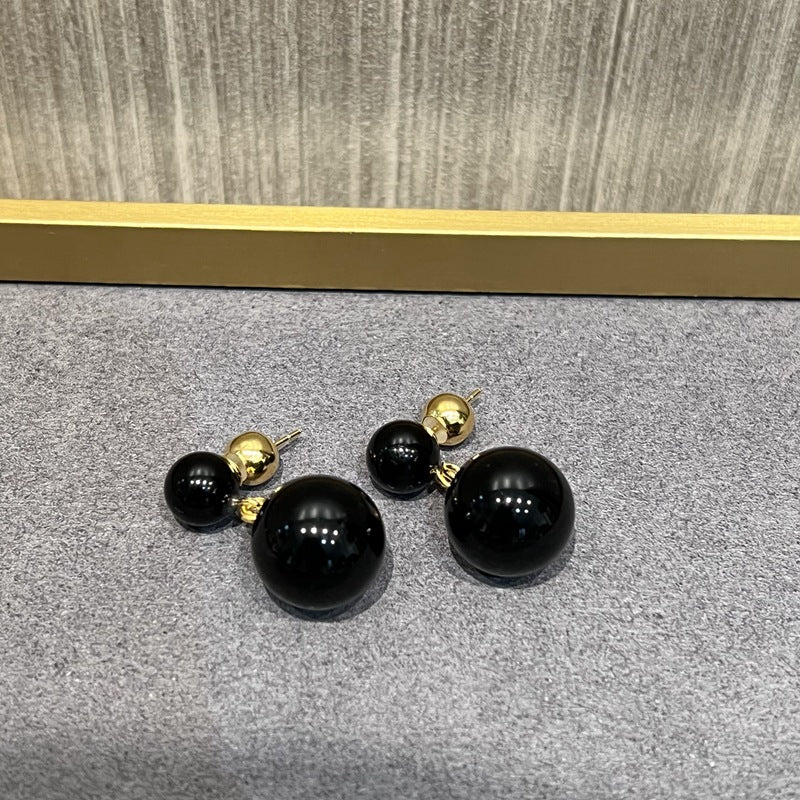 Black Onyx Double Ball Earrings - floysun