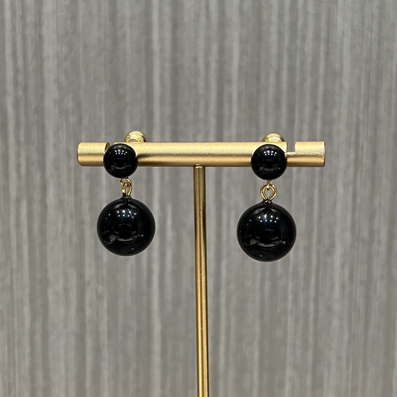Black Onyx Double Ball Earrings - floysun