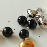 Black Onyx Drop Huggie Earrings - 18K Gold Vermeil
