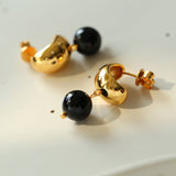 Black Onyx Drop Huggie Earrings - 18K Gold Vermeil
