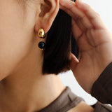 Black Onyx Drop Huggie Earrings - 18K Gold Vermeil