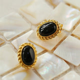 Black Agate White Mother of Pearls Earrings
