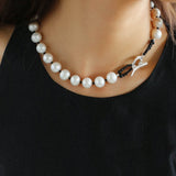 Black Spinel and Round Baroque Pearl OT Weaving Choker - floysun