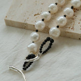 Black Spinel and Round Baroque Pearl OT Weaving Choker - floysun