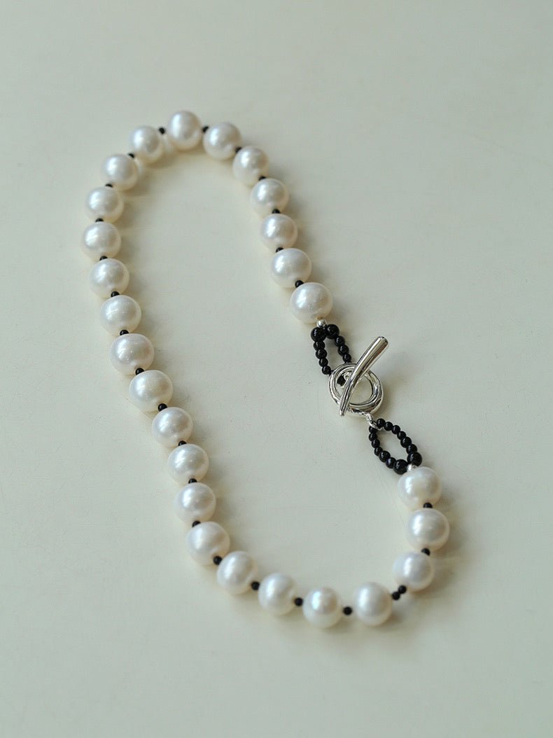 Black Spinel and Round Baroque Pearl OT Weaving Choker - floysun