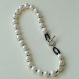 Black Spinel and Round Baroque Pearl OT Weaving Choker - floysun