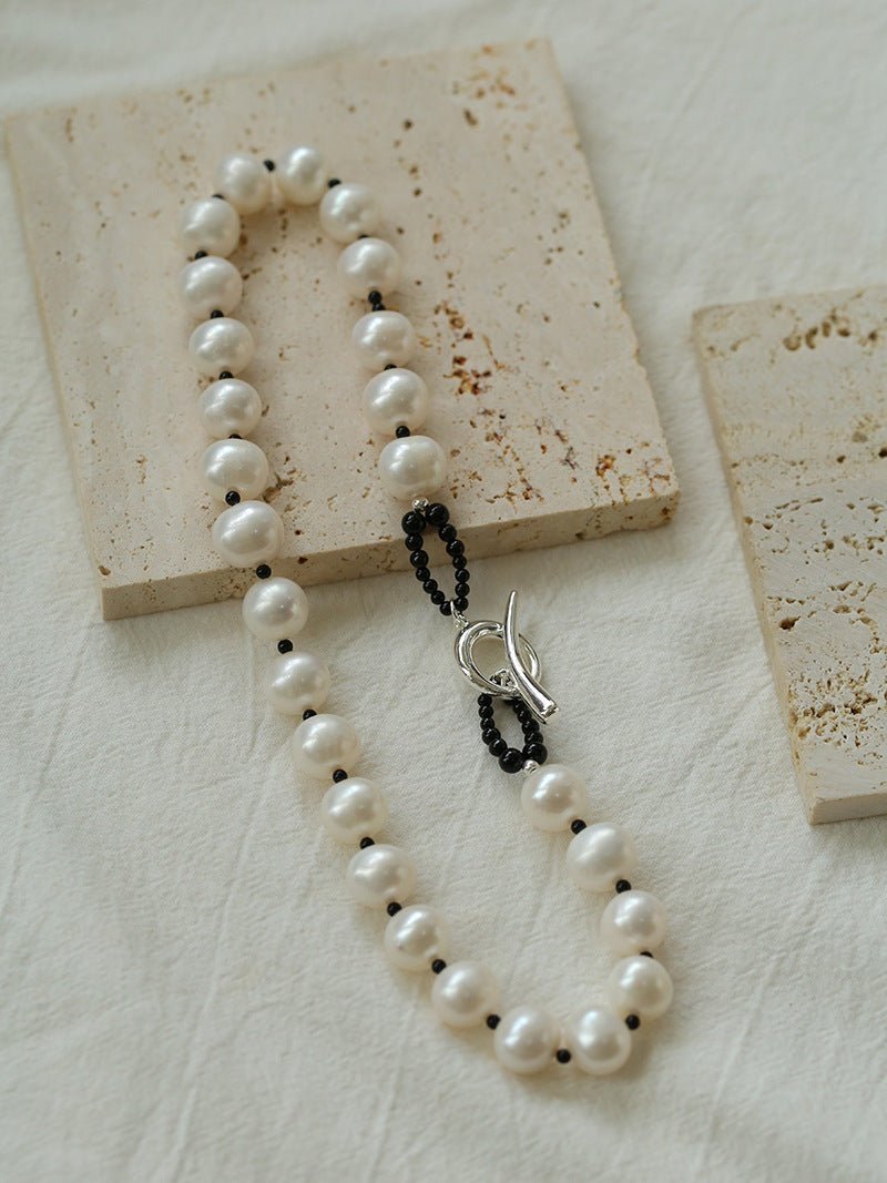 Black Spinel and Round Baroque Pearl OT Weaving Choker - floysun