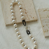 Black Spinel and Round Baroque Pearl OT Weaving Choker - floysun
