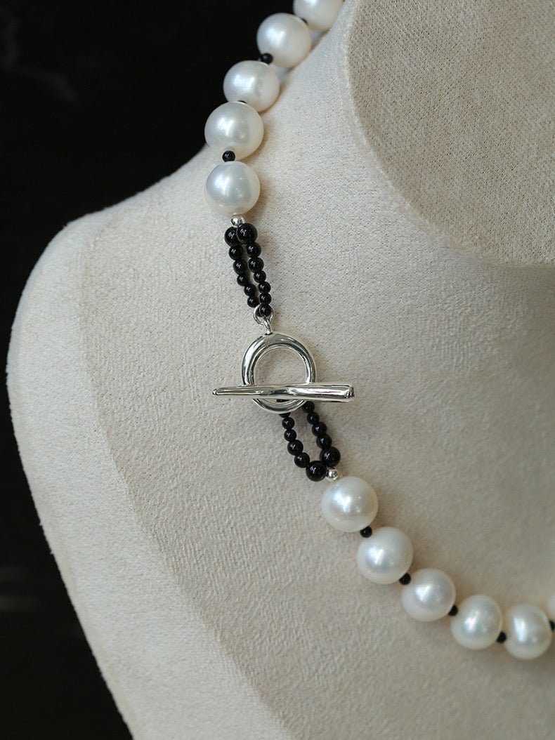 Black Spinel and Round Baroque Pearl OT Weaving Choker - floysun