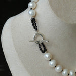 Black Spinel and Round Baroque Pearl OT Weaving Choker - floysun
