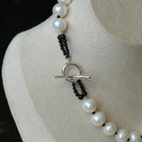 Black Spinel and Round Baroque Pearl OT Weaving Choker - floysun