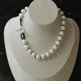 Black Spinel and Round Baroque Pearl OT Weaving Choker - floysun