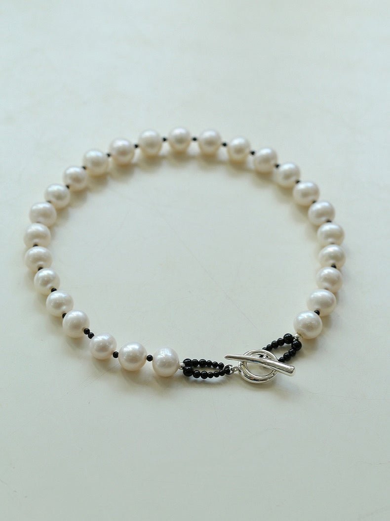 Black Spinel and Round Baroque Pearl OT Weaving Choker - floysun