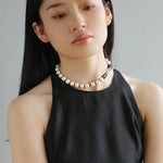 Black Spinel and Round Baroque Pearl OT Weaving Choker - floysun