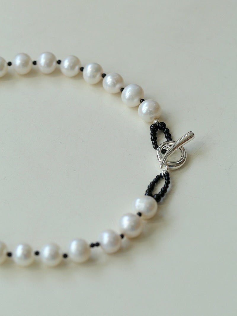 Black Spinel and Round Baroque Pearl OT Weaving Choker - floysun