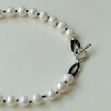 Black Spinel and Round Baroque Pearl OT Weaving Choker - floysun