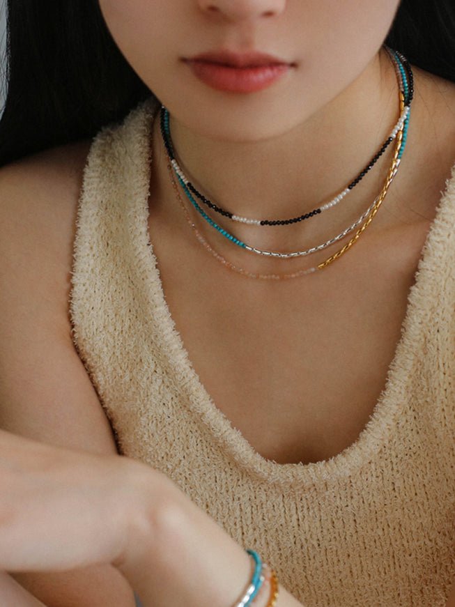 Black Spinel Mini Beaded Pearl Necklace - floysun