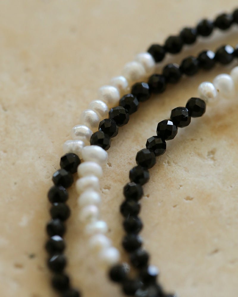 Black Spinel Mini Beaded Pearl Necklace - floysun