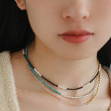 Black Spinel Mini Beaded Pearl Necklace - floysun