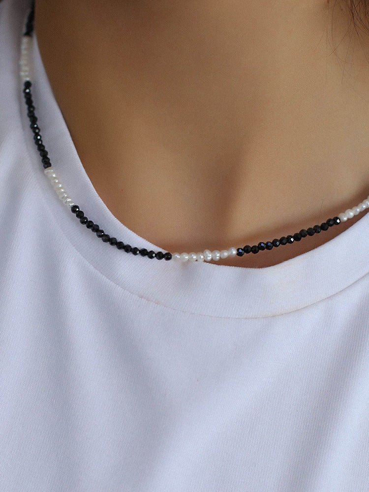 Black Spinel Mini Beaded Pearl Necklace - floysun