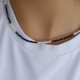 Black Spinel Mini Beaded Pearl Necklace - floysun