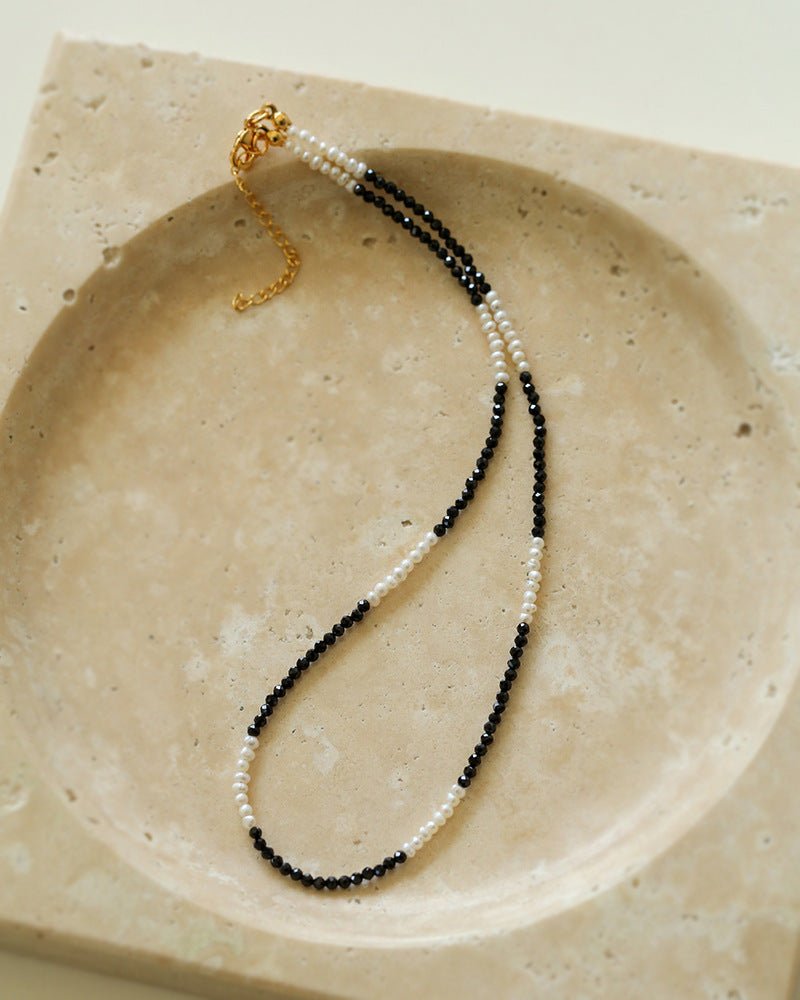 Black Spinel Mini Beaded Pearl Necklace - floysun