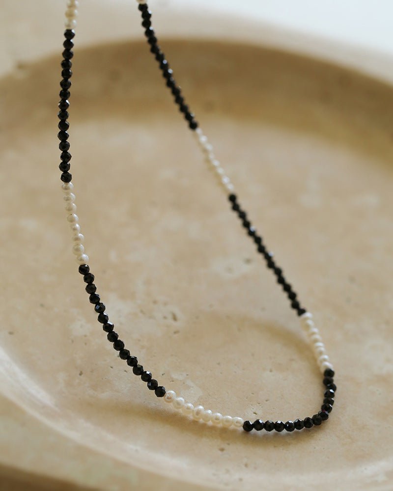Black Spinel Mini Beaded Pearl Necklace - floysun