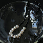 Black Spinel Smile Pearl Beaded Necklace - floysun