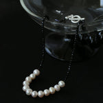 Black Spinel Smile Pearl Beaded Necklace - floysun