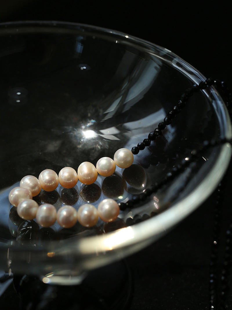 Black Spinel Smile Pearl Beaded Necklace - floysun