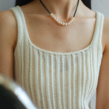 Black Spinel Smile Pearl Beaded Necklace - floysun