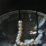 Black Spinel Smile Pearl Beaded Necklace - floysun