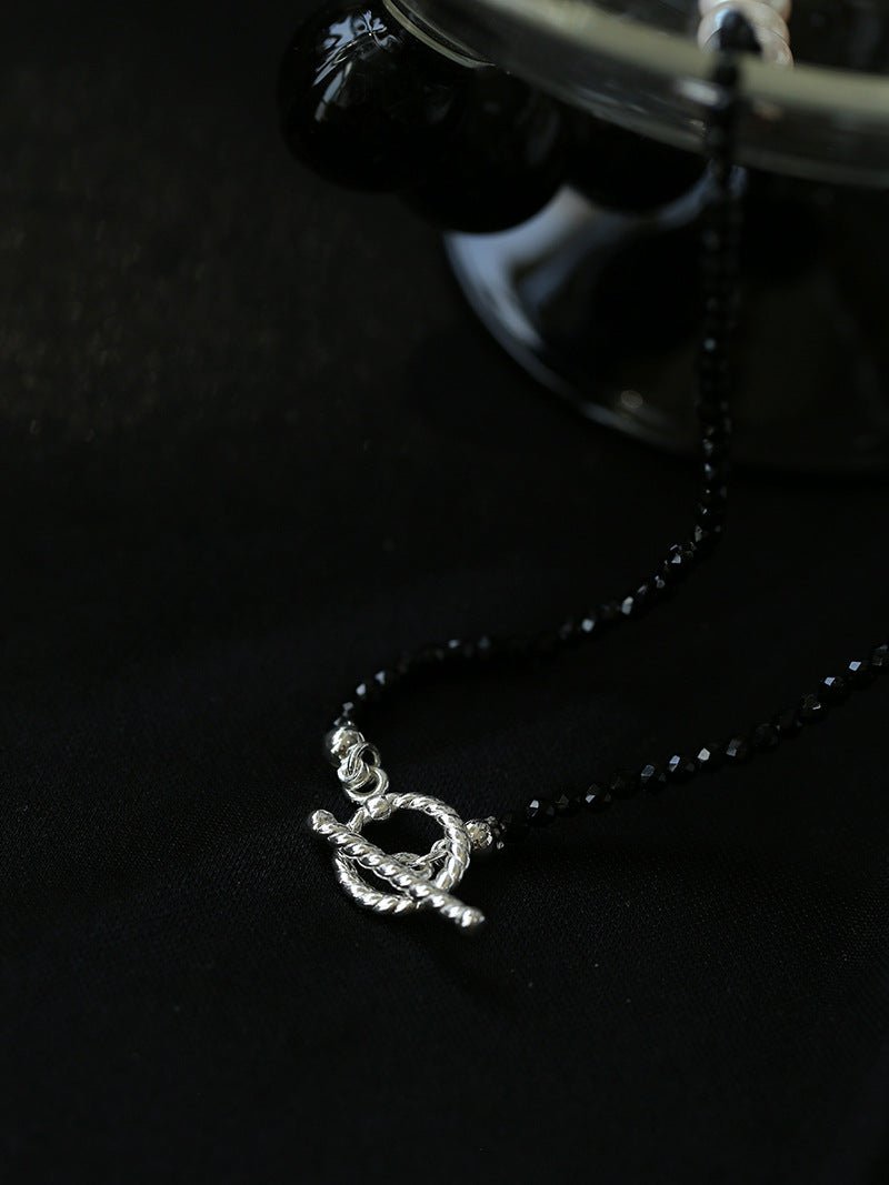 Black Spinel Smile Pearl Beaded Necklace - floysun