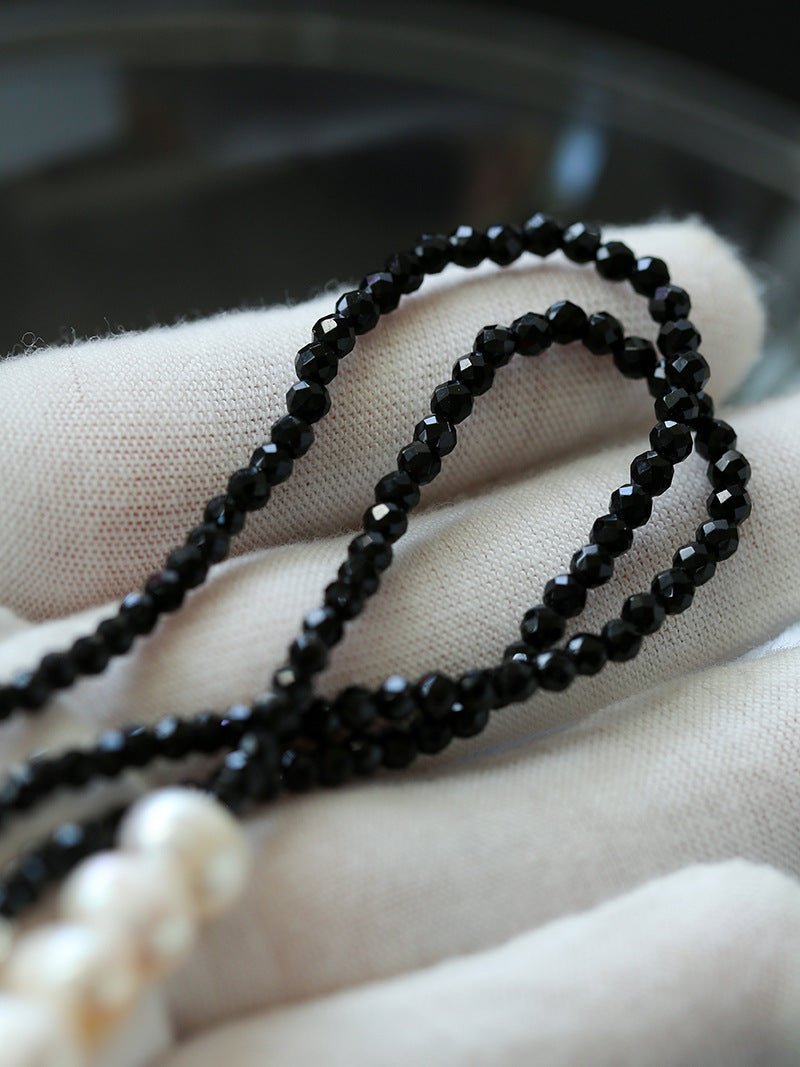 Black Spinel Smile Pearl Beaded Necklace - floysun