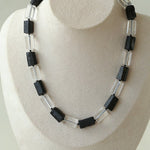 Black Tourmaline & White Crystal Necklace with Matching Earrings - floysun