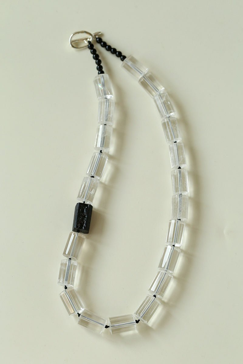 Black Tourmaline & White Crystal Necklace with Matching Earrings - floysun