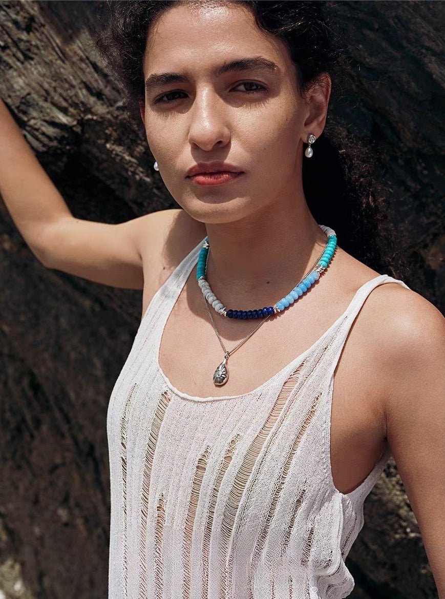 Blue Ocean Natural Stone Beaded Necklace - floysun