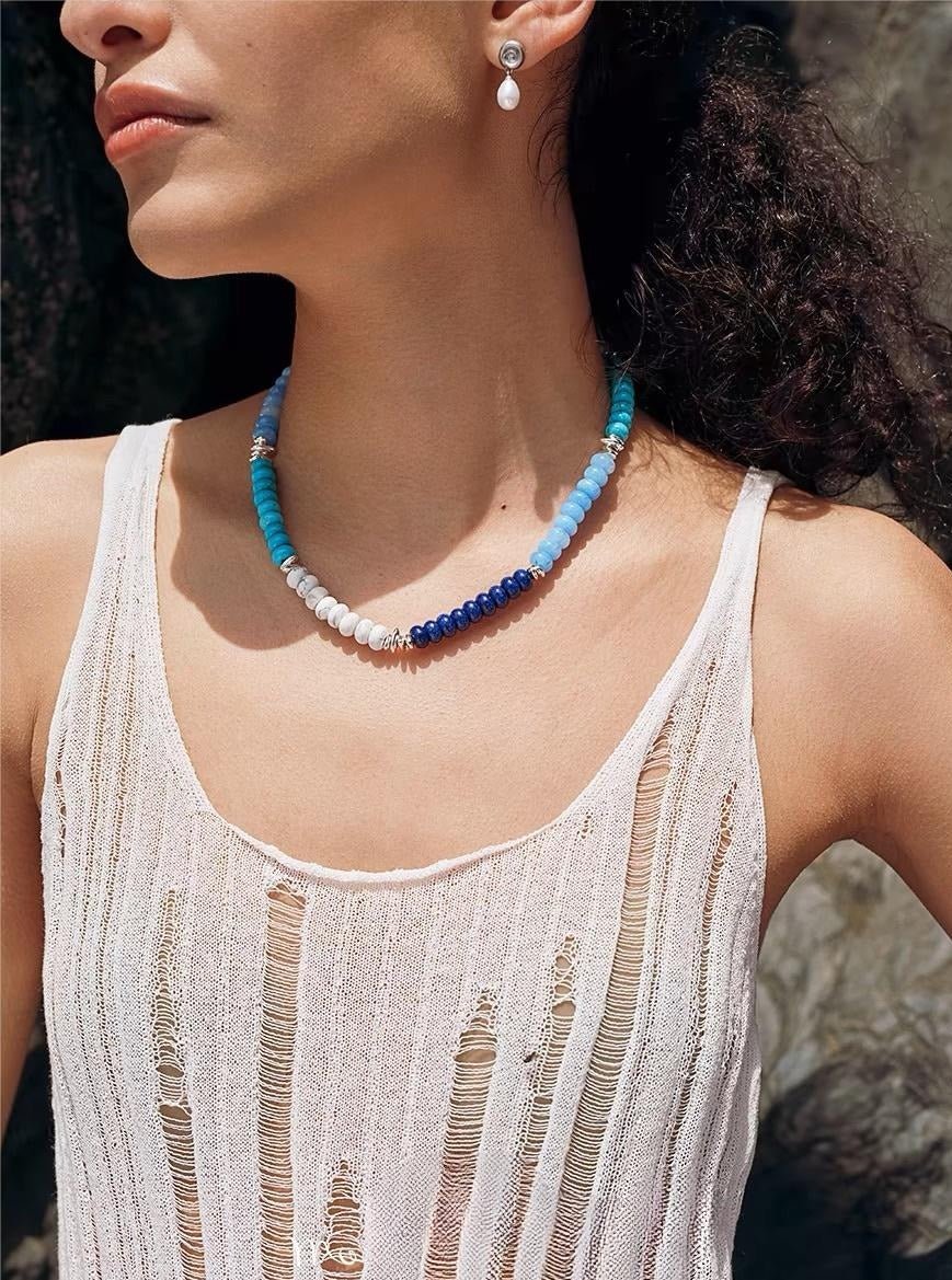 Blue Ocean Natural Stone Beaded Necklace - floysun