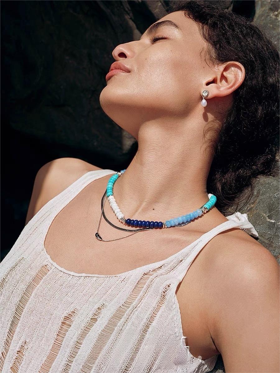 Blue Ocean Natural Stone Beaded Necklace - floysun