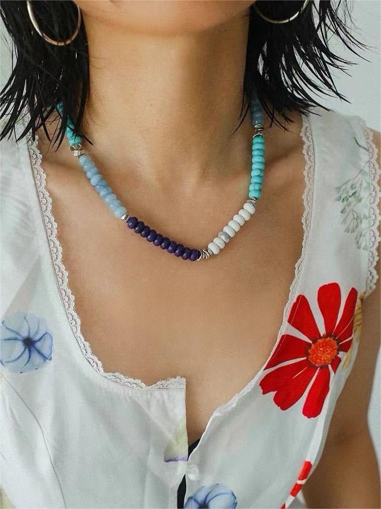Blue Ocean Natural Stone Beaded Necklace - floysun