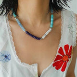 Blue Ocean Natural Stone Beaded Necklace - floysun