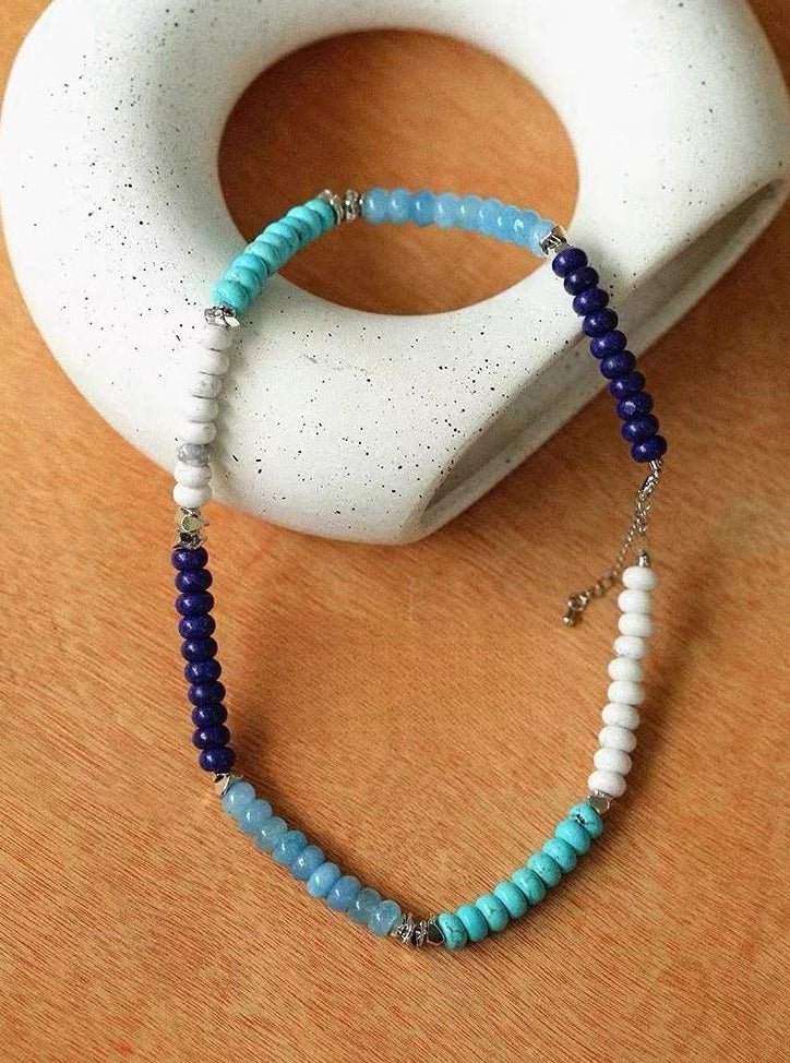 Blue Ocean Natural Stone Beaded Necklace - floysun