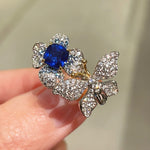 Blue Sapphire Diamond Butterfly Bloom Open Ring - floysun
