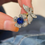 Blue Sapphire Diamond Butterfly Bloom Open Ring - floysun